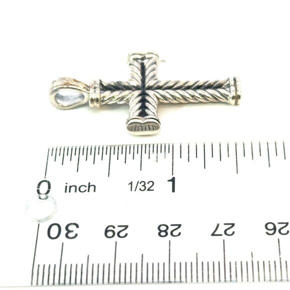 David Yurman Sterling Silver Cross Pendant Estate DY696 - Picture 5 of 5